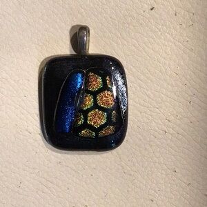Black and Blue Art Glass Pendant with Gold Accents